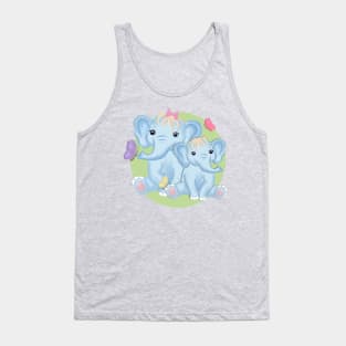 Mom and baby elephant with butterflies Tank Top